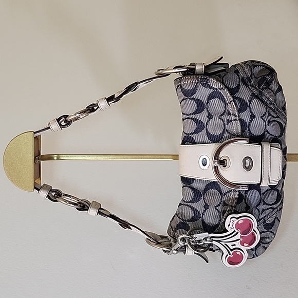 Coach Y2K Soho shoulder bag monogram canvas buckle closure braided strap Navy - Picture 3 of 16